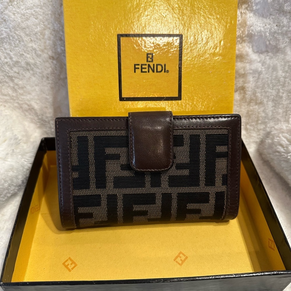 Fendi Zucca Monogram Bifold Kiss Lock Wallet